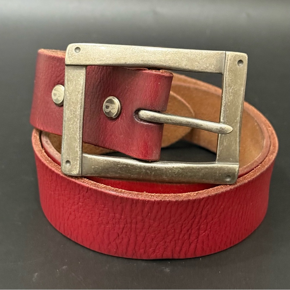 BILL ADLER Handcrafted Red Leather Buckle Belt Size 30